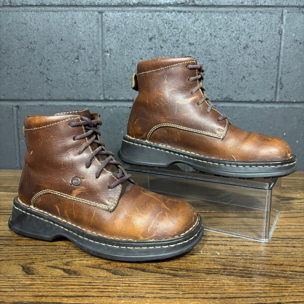 Born Brown Leather Lace Up Ankle Boots Lug Sole Comfort Women’s Size 6